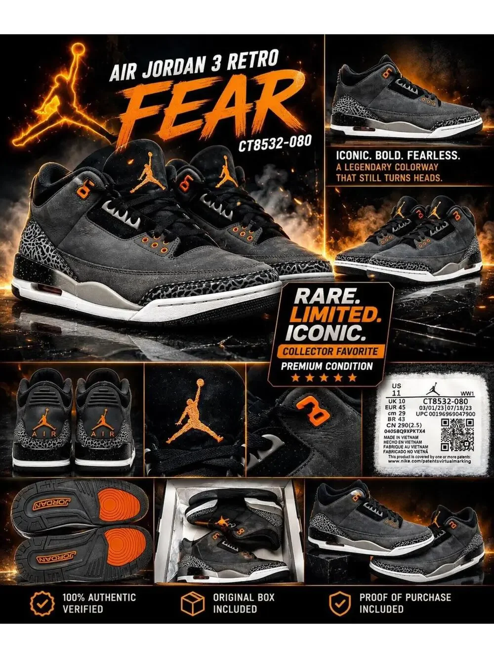 Size 11 - Jordan 3 Retro 2023 Mid Fear